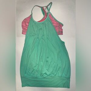 Lululemon No Limits Tank Top with Built in Bra Mint Green & Pink Stripes Size 6